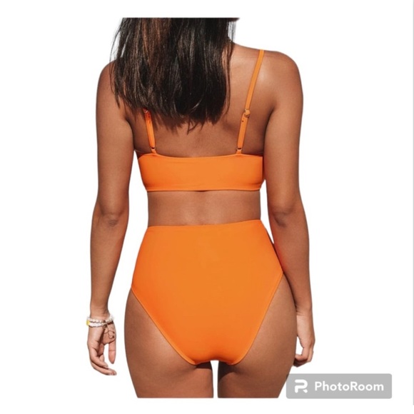 CUPSHE Twist High Waisted V Neck Spaghetti Straps Orange Bikini Swimsuit Size S - Picture 11 of 13